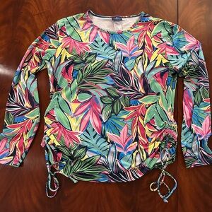 Caribbean Joe Green and Blue Ruched Long Sleeve Blouse